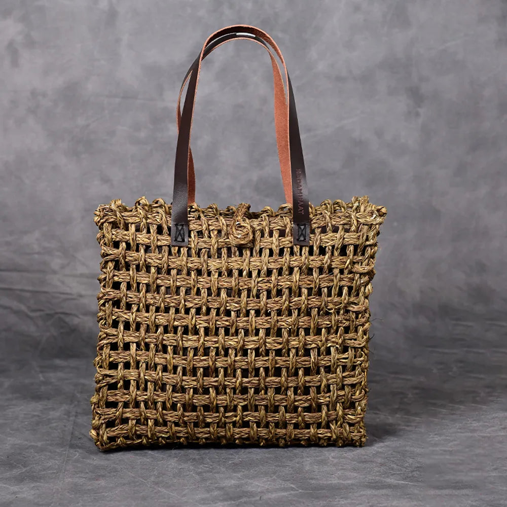 Handmade Sabai Grass Large Mesh Bag - Avocado