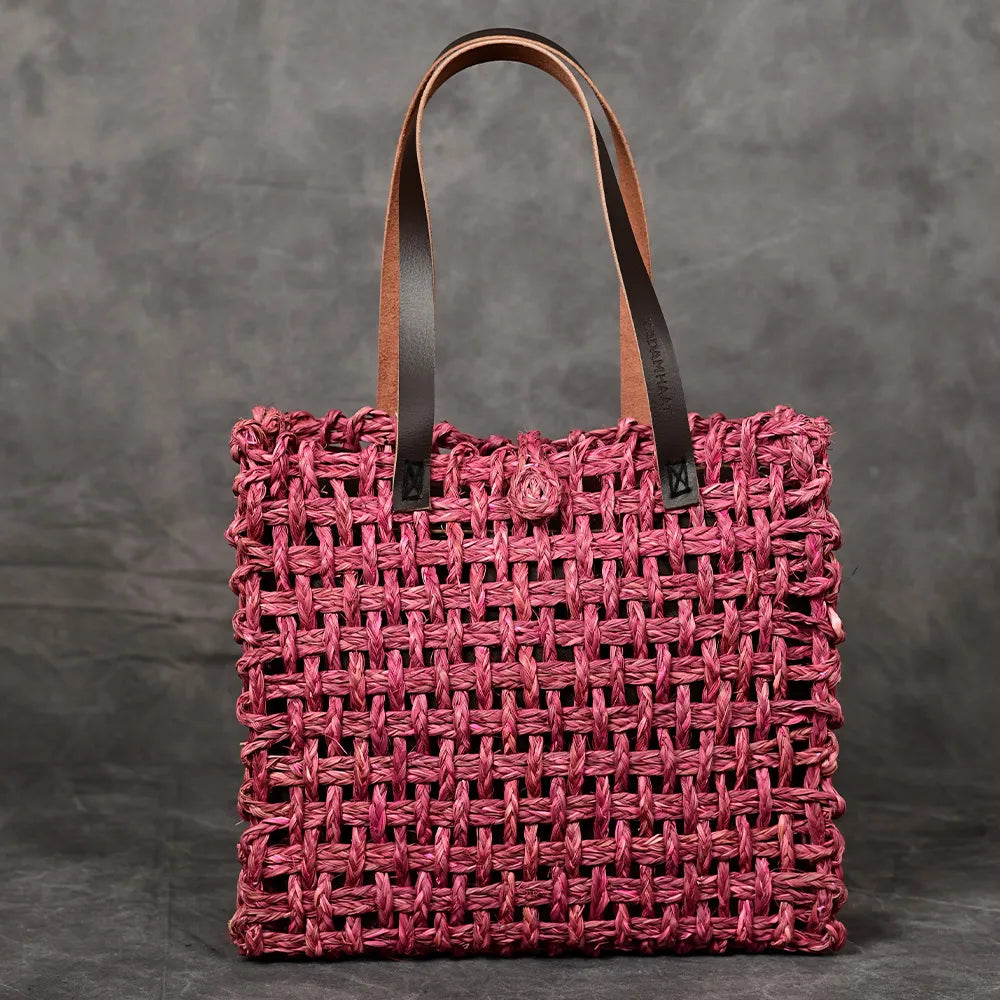 Handmade Sabai Grass Large Mesh Bag - Pink