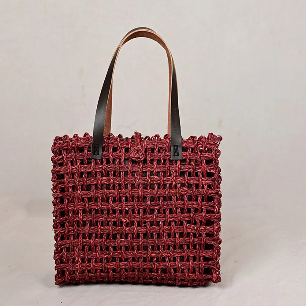 Handmade Sabai Grass Large Mesh Bag - Wine