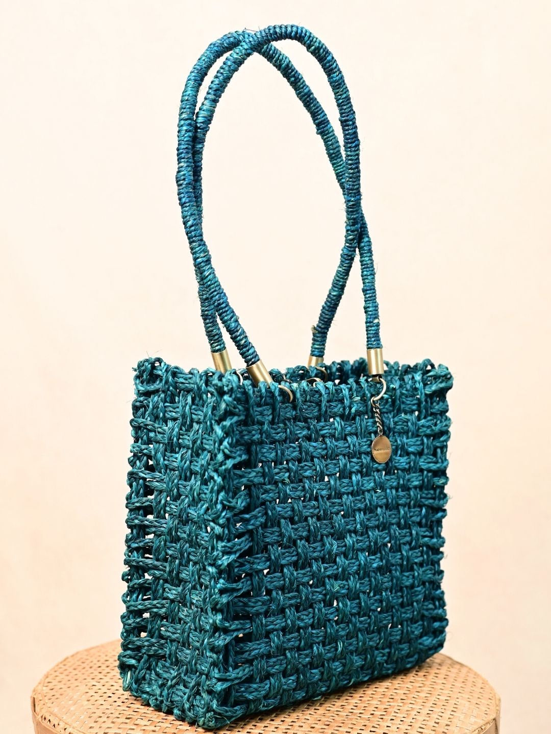 Vegan handmade sabai grass bag - indigo