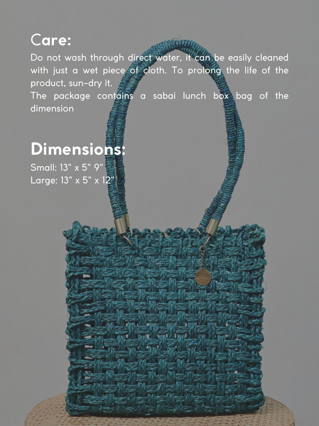 Vegan handmade sabai grass bag - indigo