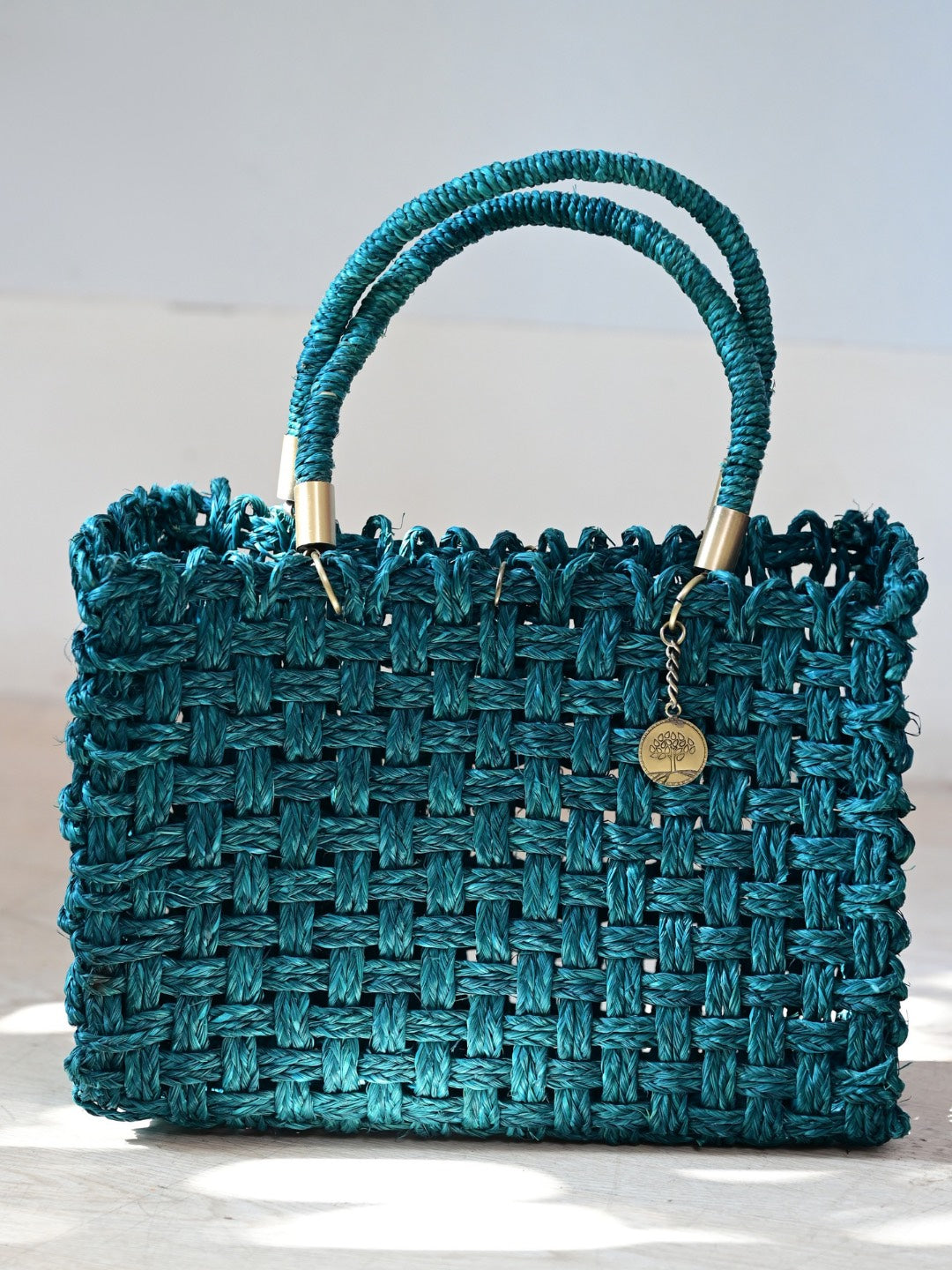 Vegan handmade sabai grass bag - indigo