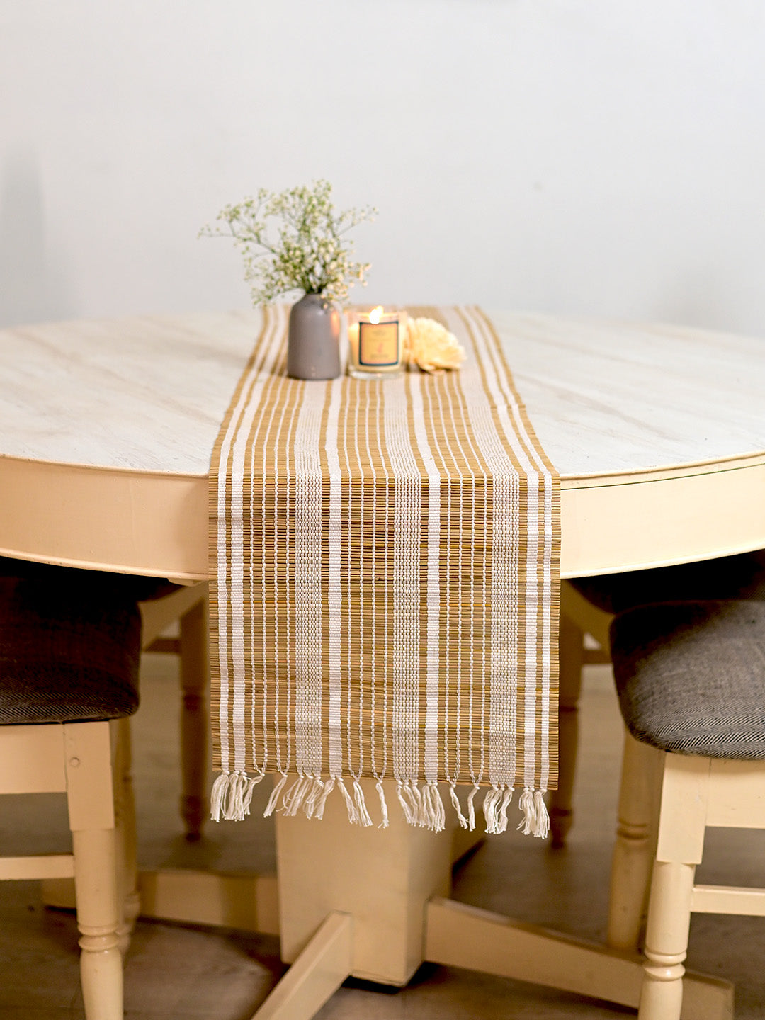 Handmade Madurkathi Table Runner - Ivory Reed