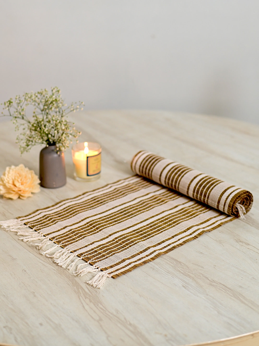 Handmade Madurkathi Table Runner - Ivory Reed