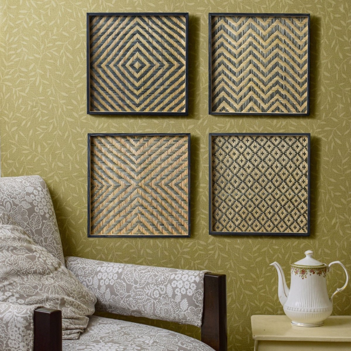 Bamboo Jamdani Wall Art Set of 4 - Kadam Haat
