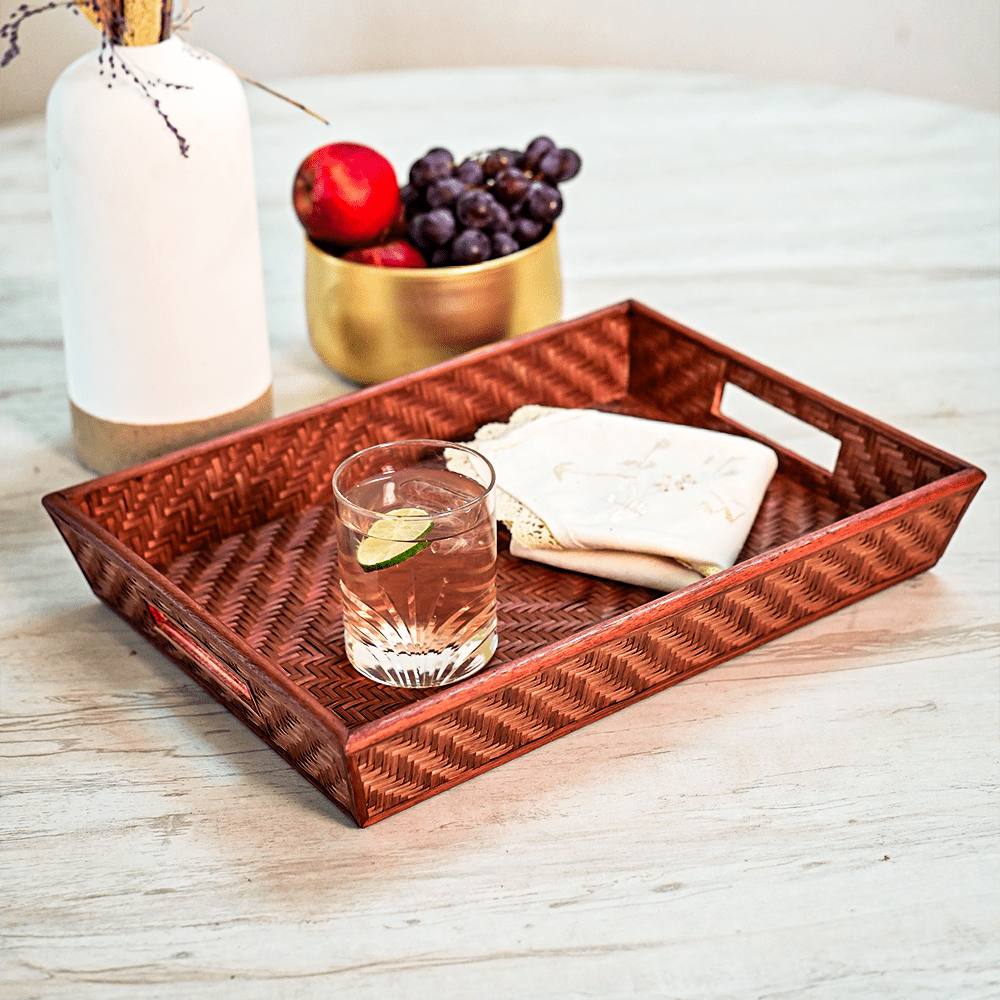 Bamboo Serving tray - Brown | Handmade Tea Tray | Kadam Haat - Kadam Haat