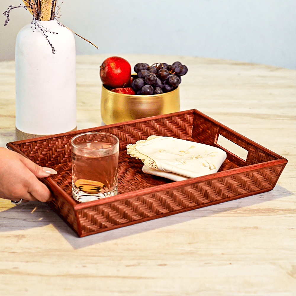 Bamboo Serving tray - Brown | Handmade Tea Tray | Kadam Haat - Kadam Haat