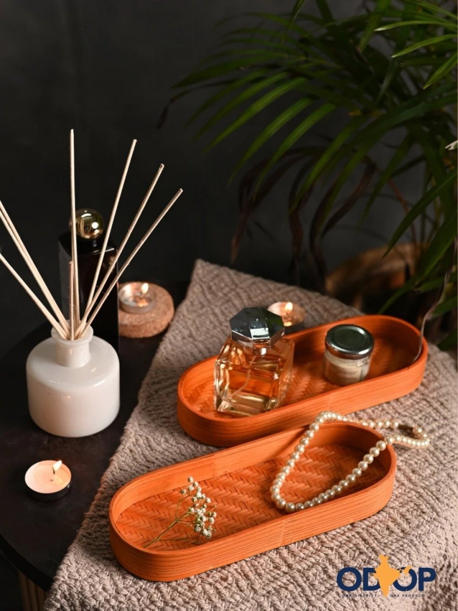 Handmade Bamboo Bedside Tray - Orange - Kadam Haat