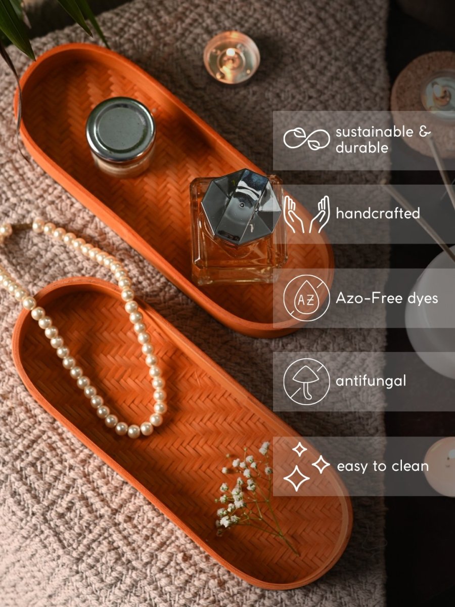 Handmade Bamboo Bedside Tray - Orange - Kadam Haat