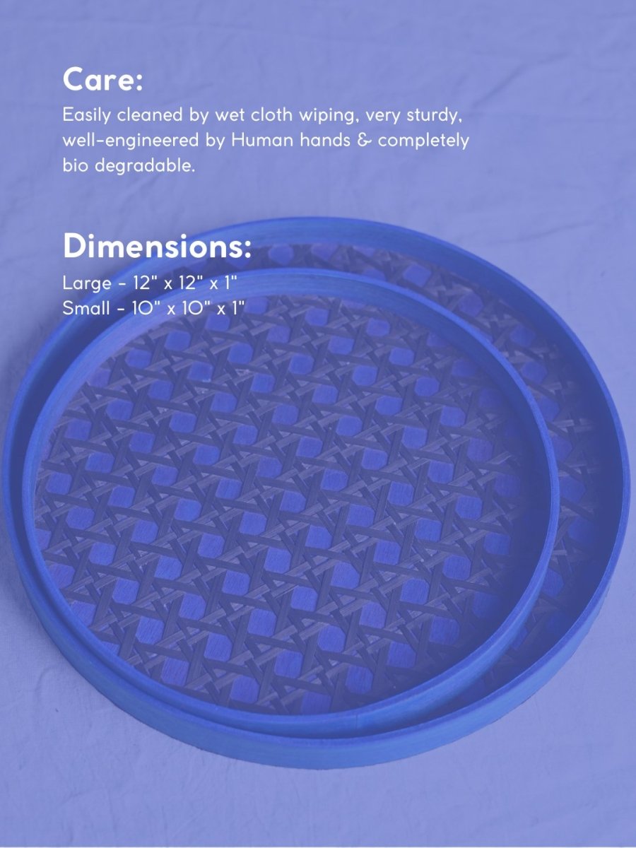 Handmade Bamboo Hive Round Tray - Blue - Kadam Haat