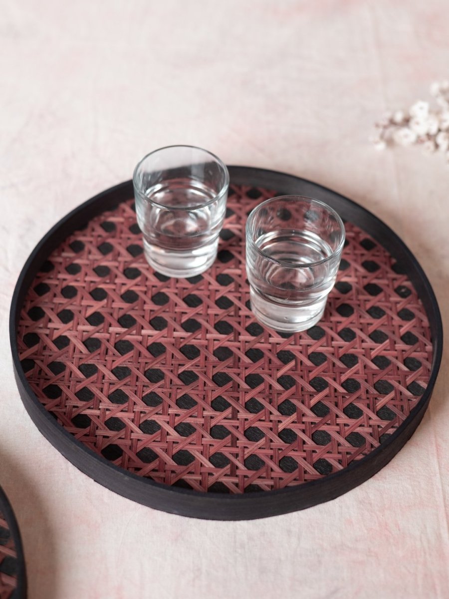 Handmade Bamboo Hive Round Tray - Brown - Kadam Haat