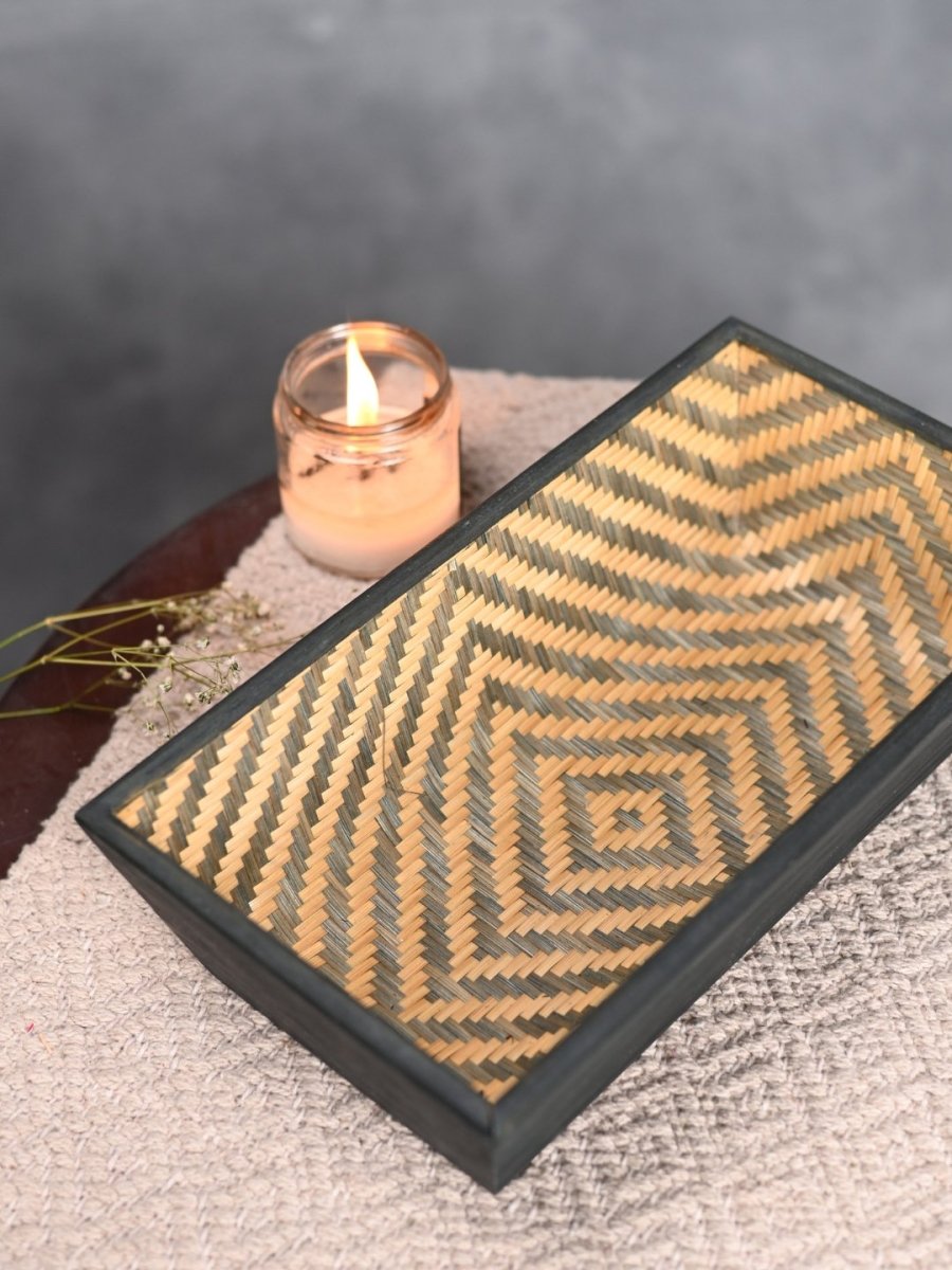 Handmade Bamboo Rectangular Basket - Black - Kadam Haat