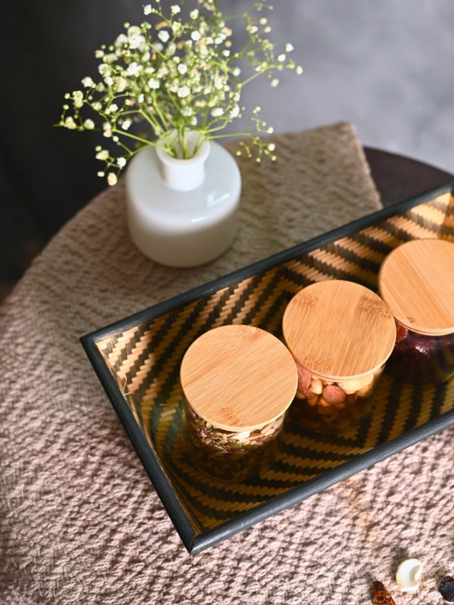 Handmade Bamboo Rectangular Basket - Black - Kadam Haat