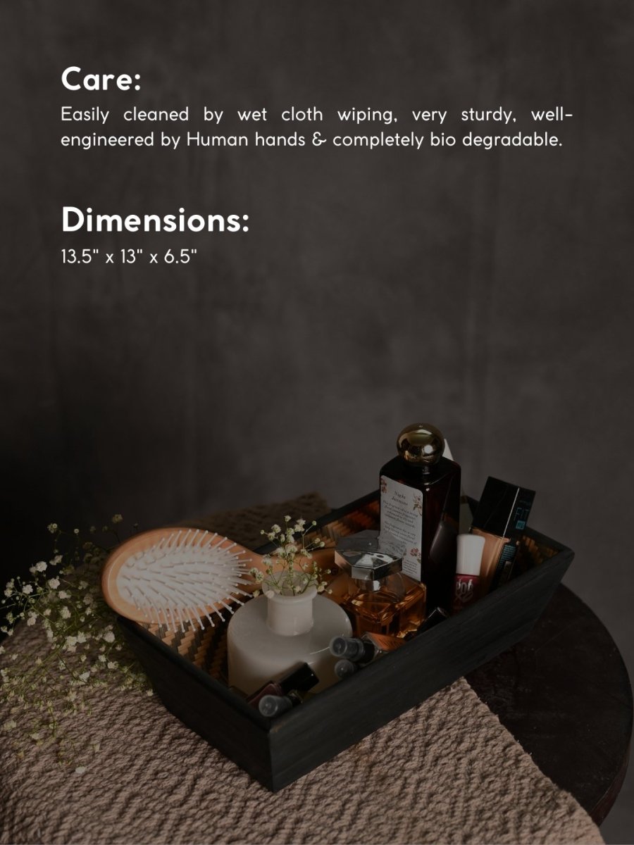 Handmade Bamboo Rectangular Basket - Black - Kadam Haat