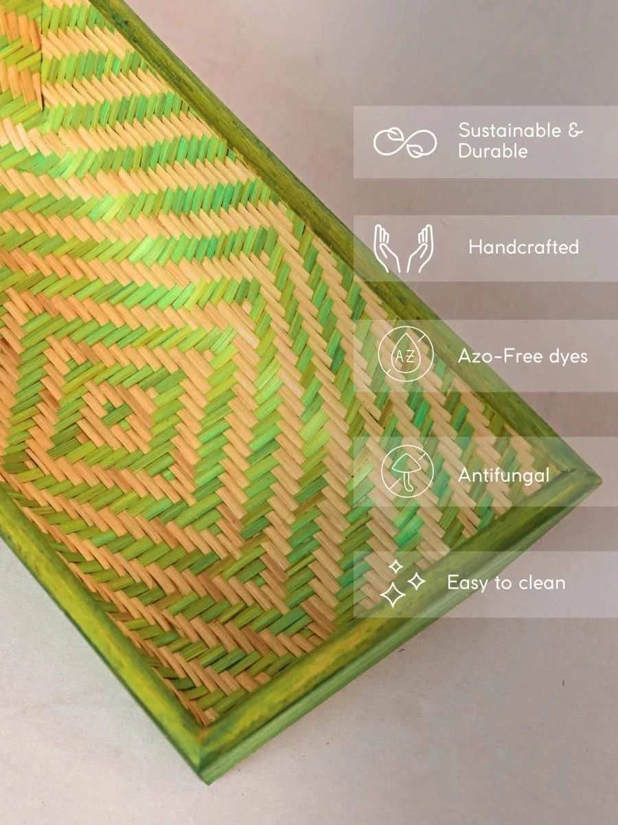 Handmade Bamboo Rectangular Basket - Green - Kadam Haat
