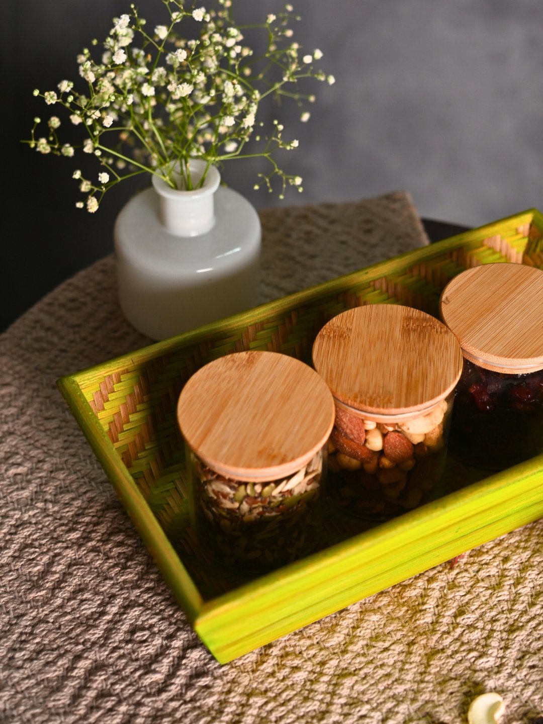 Handmade Bamboo Rectangular Basket - Green - Kadam Haat