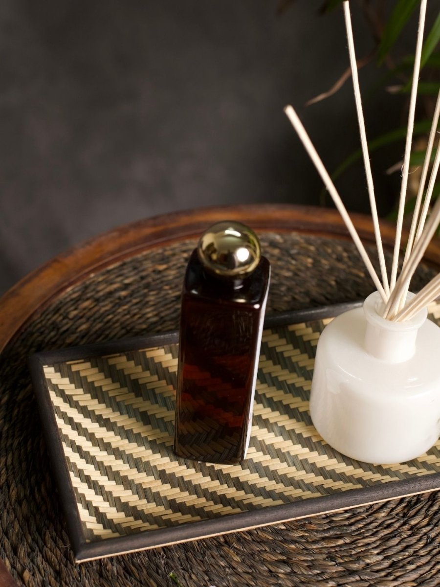 Handmade Bamboo Rectangular Bedside Tray - Black - Kadam Haat