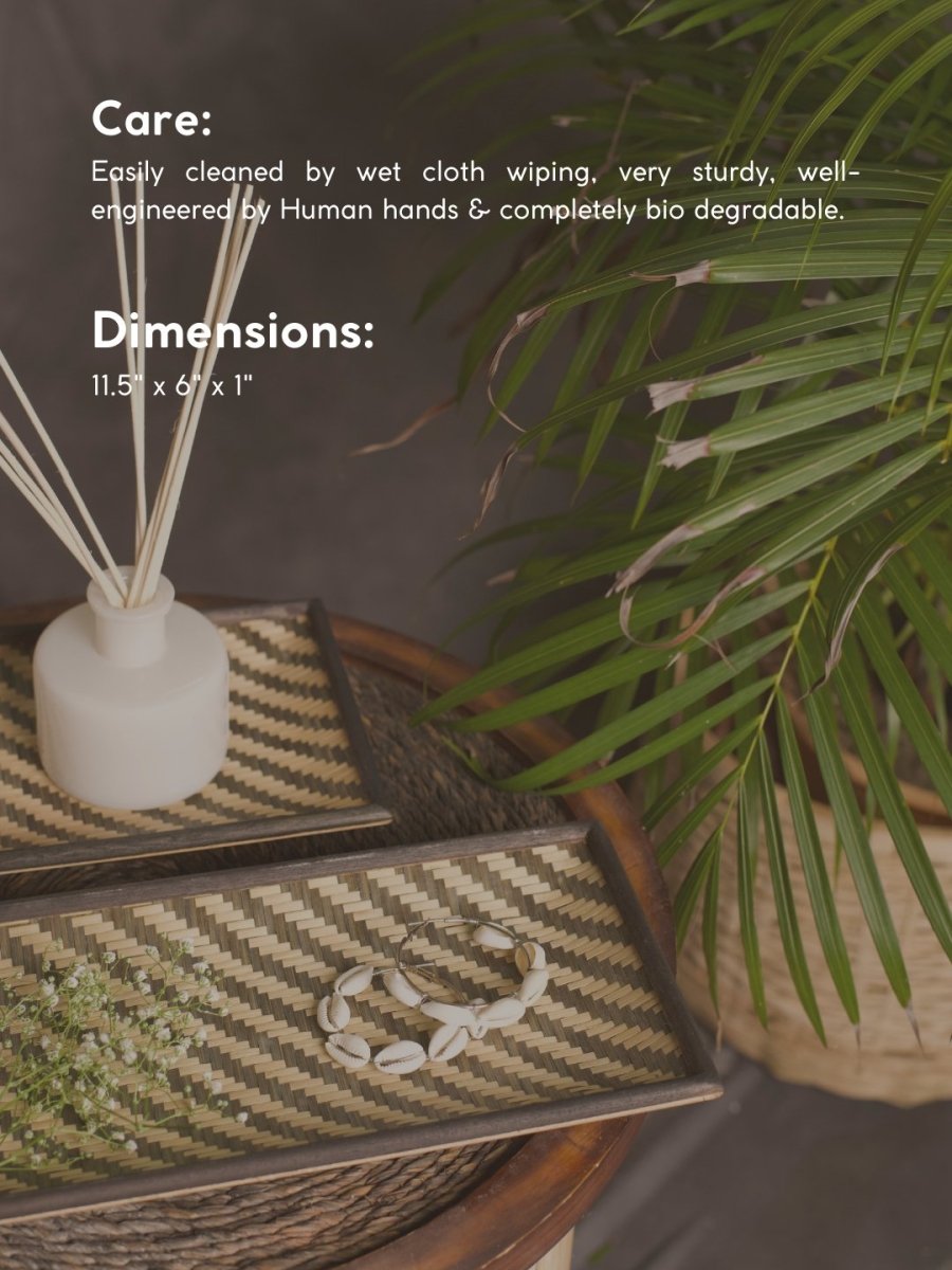 Handmade Bamboo Serving Tray - Black & Natural - Kadam Haat