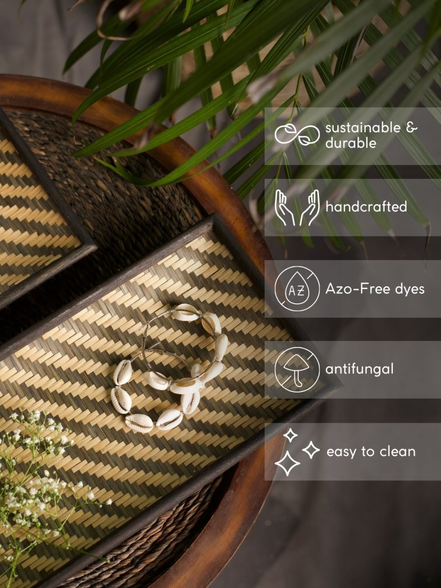 Handmade Bamboo Serving Tray - Black & Natural - Kadam Haat