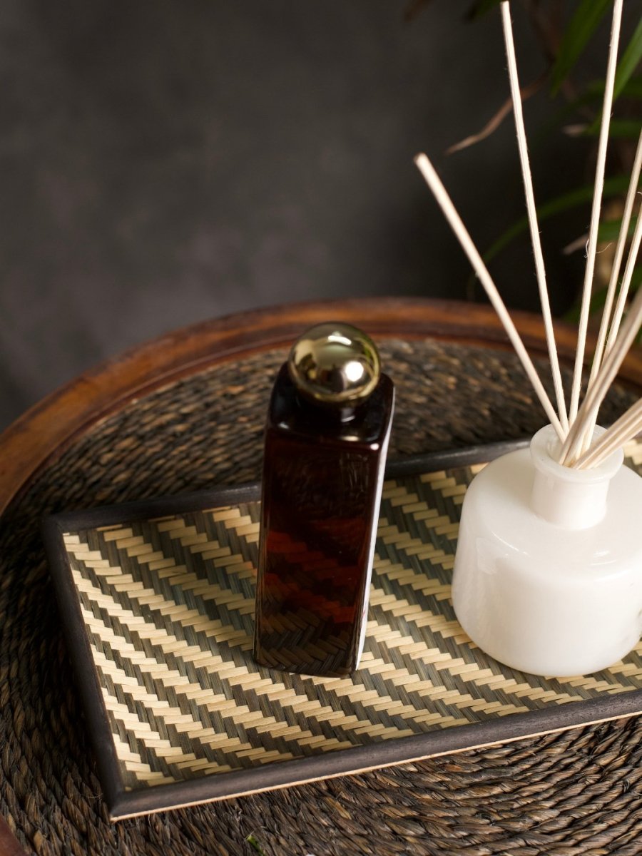 Handmade Bamboo Serving Tray - Black & Natural - Kadam Haat