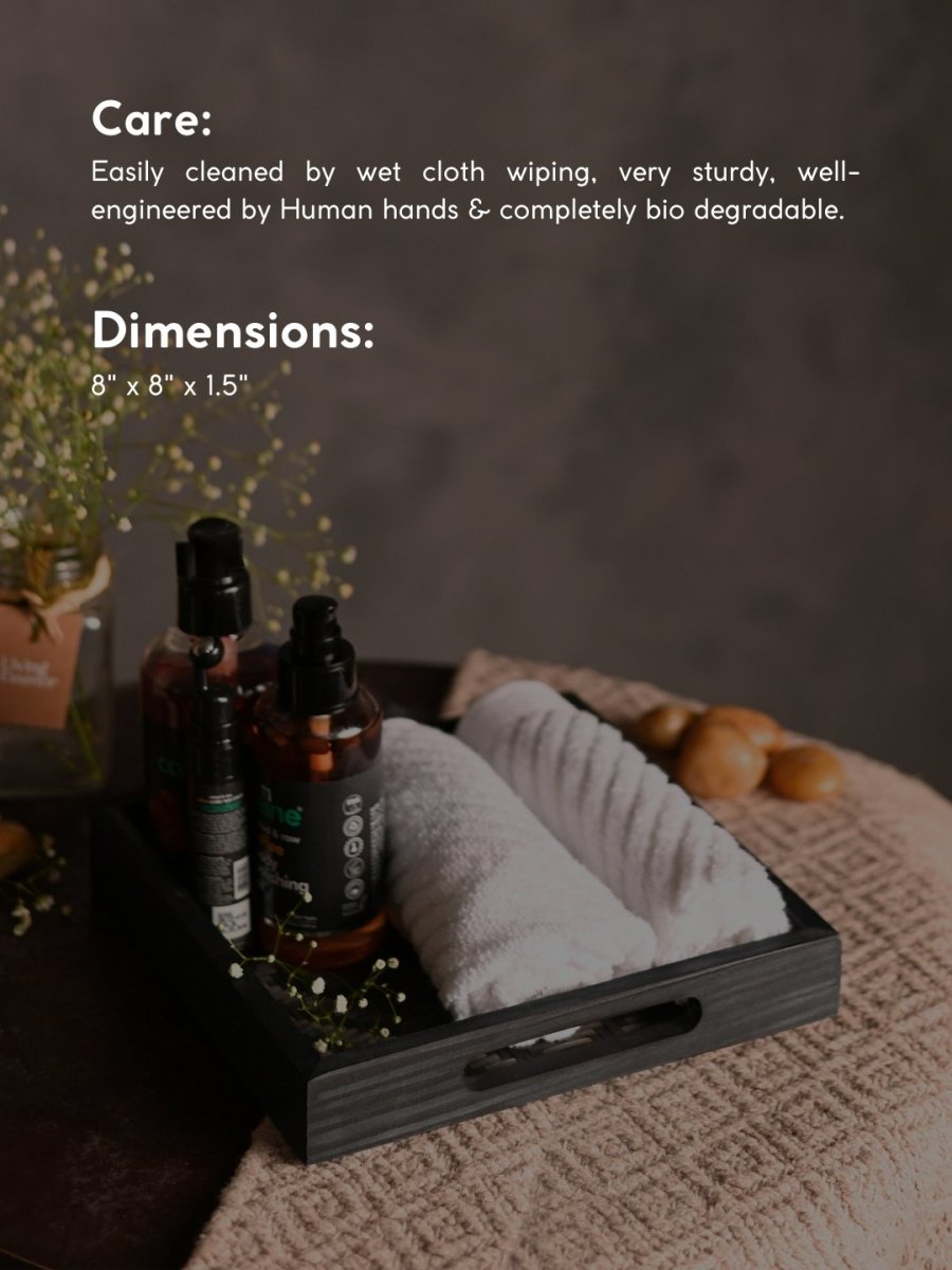 Handmade Bamboo Square Tray - Black - Kadam Haat