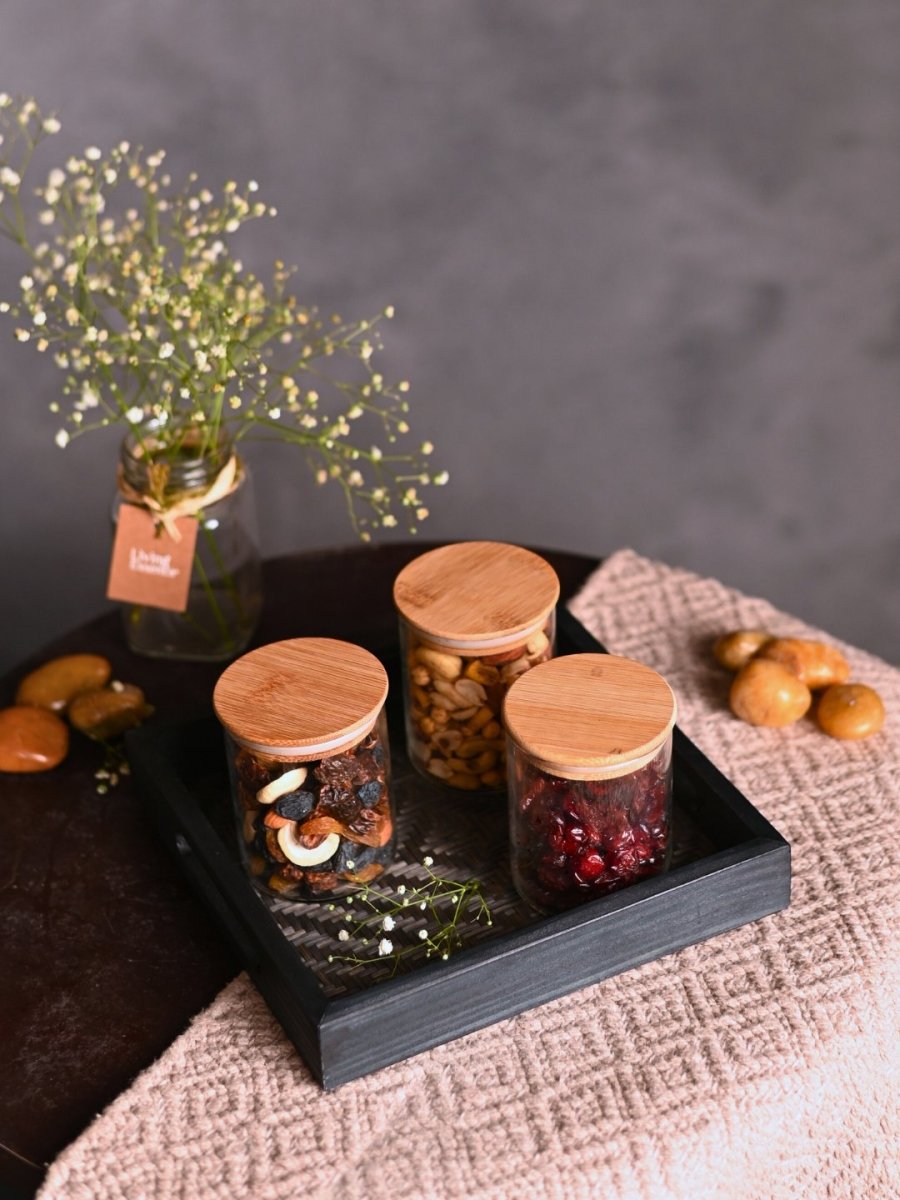 Handmade Bamboo Square Tray - Black - Kadam Haat