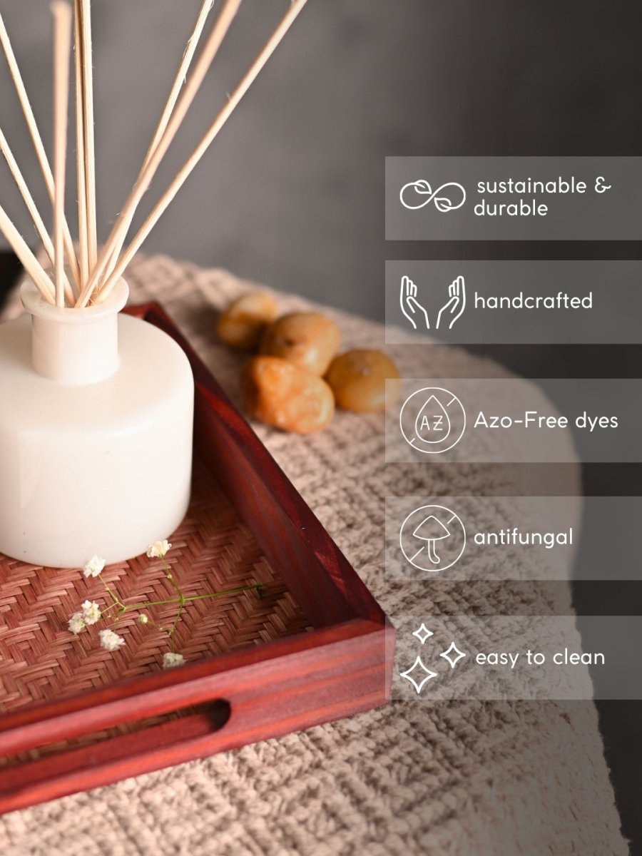 Handmade Bamboo Square Tray - Brown - Kadam Haat