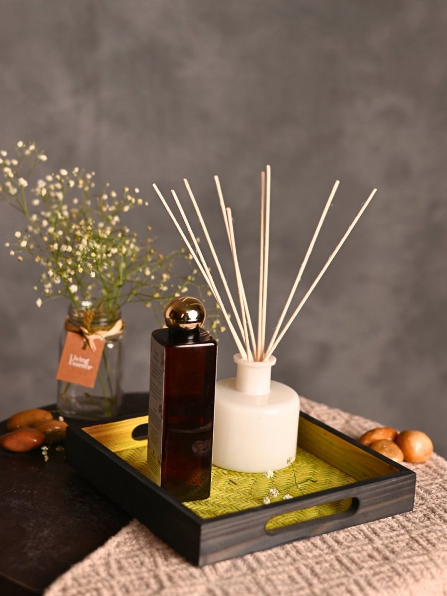 Handmade Bamboo Square Tray - Green & Black - Kadam Haat