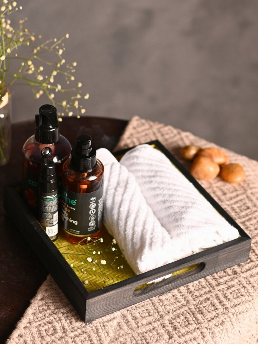 Handmade Bamboo Square Tray - Green & Black - Kadam Haat