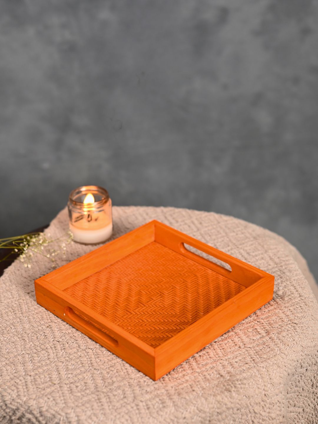 Handmade Bamboo Square Tray - Orange - Kadam Haat