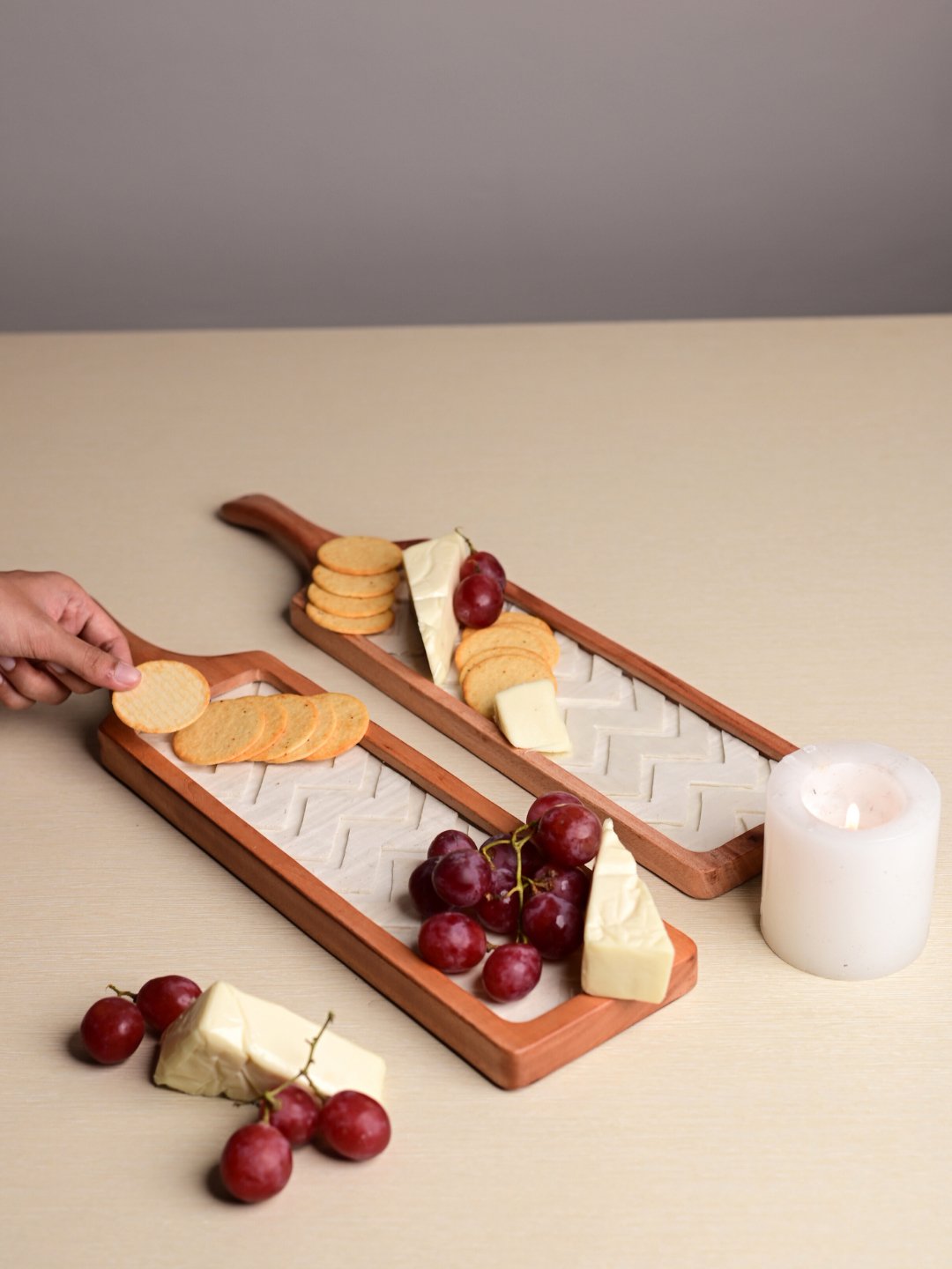 Handmade Chevron Shola Platter - Large - Kadam Haat