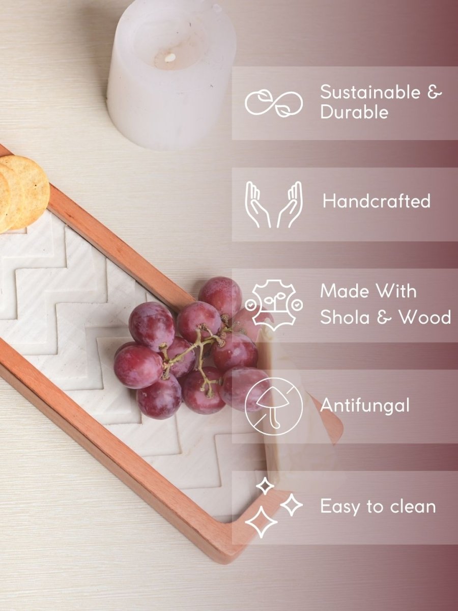 Handmade Chevron Shola Platter - Large - Kadam Haat