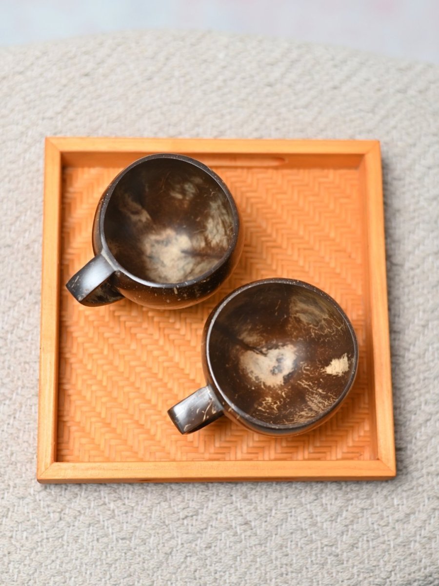 Handmade Coco Cups (Set of 2) With Square Tray - Kadam Haat