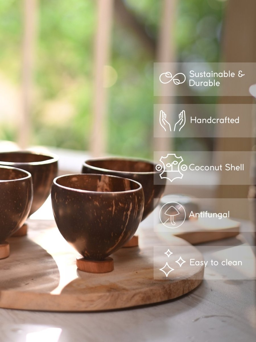 Handmade Coco Glasses with Tray (Set of 4 or 6) - Kadam Haat