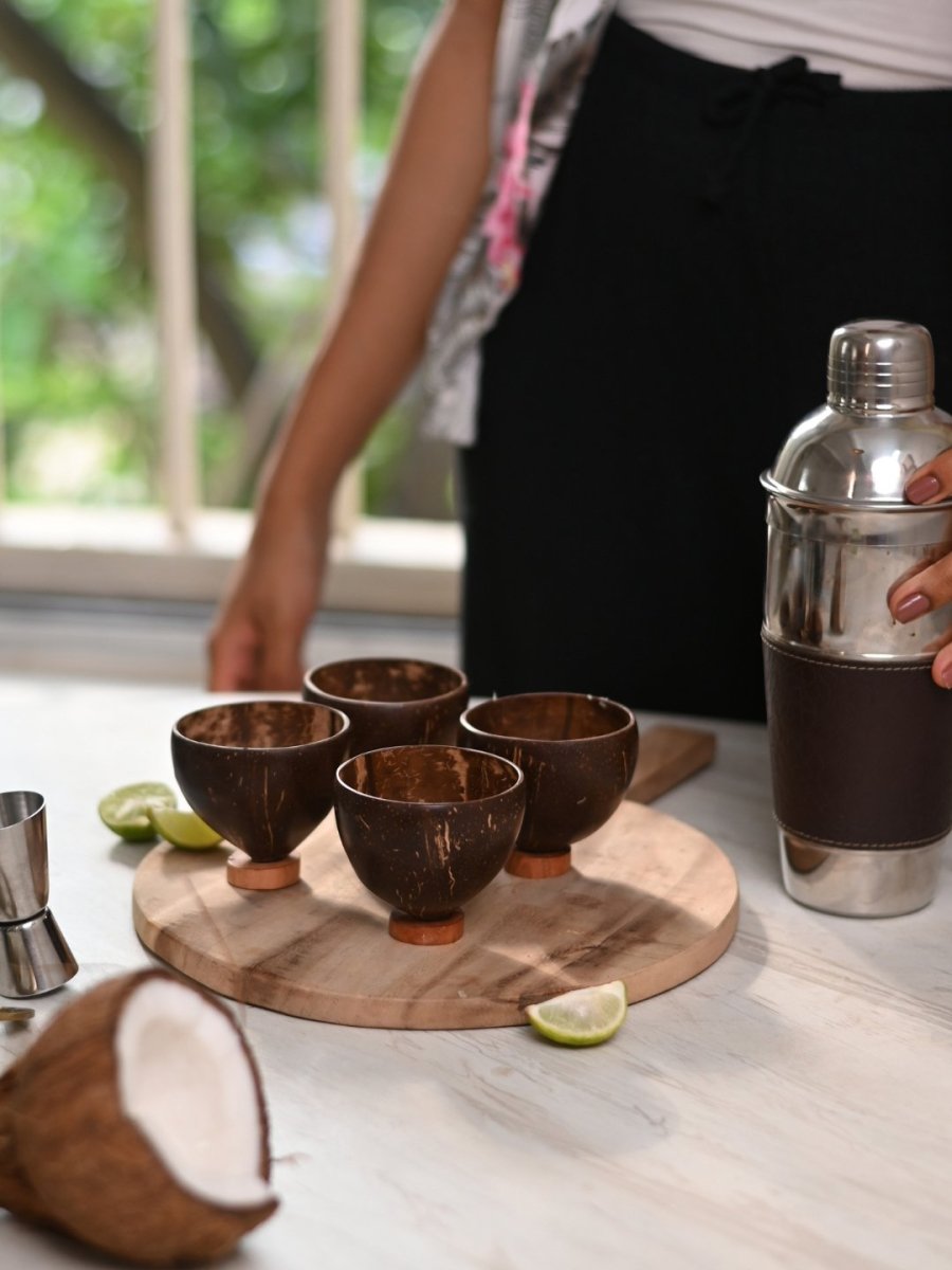 Handmade Coco Glasses with Tray (Set of 4 or 6) - Kadam Haat