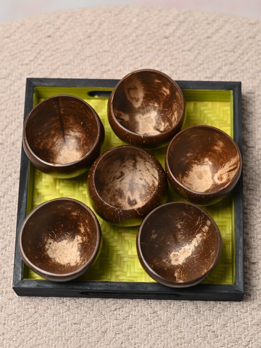 Handmade Coco Glasses with Tray (Set of 4 or 6) - Kadam Haat