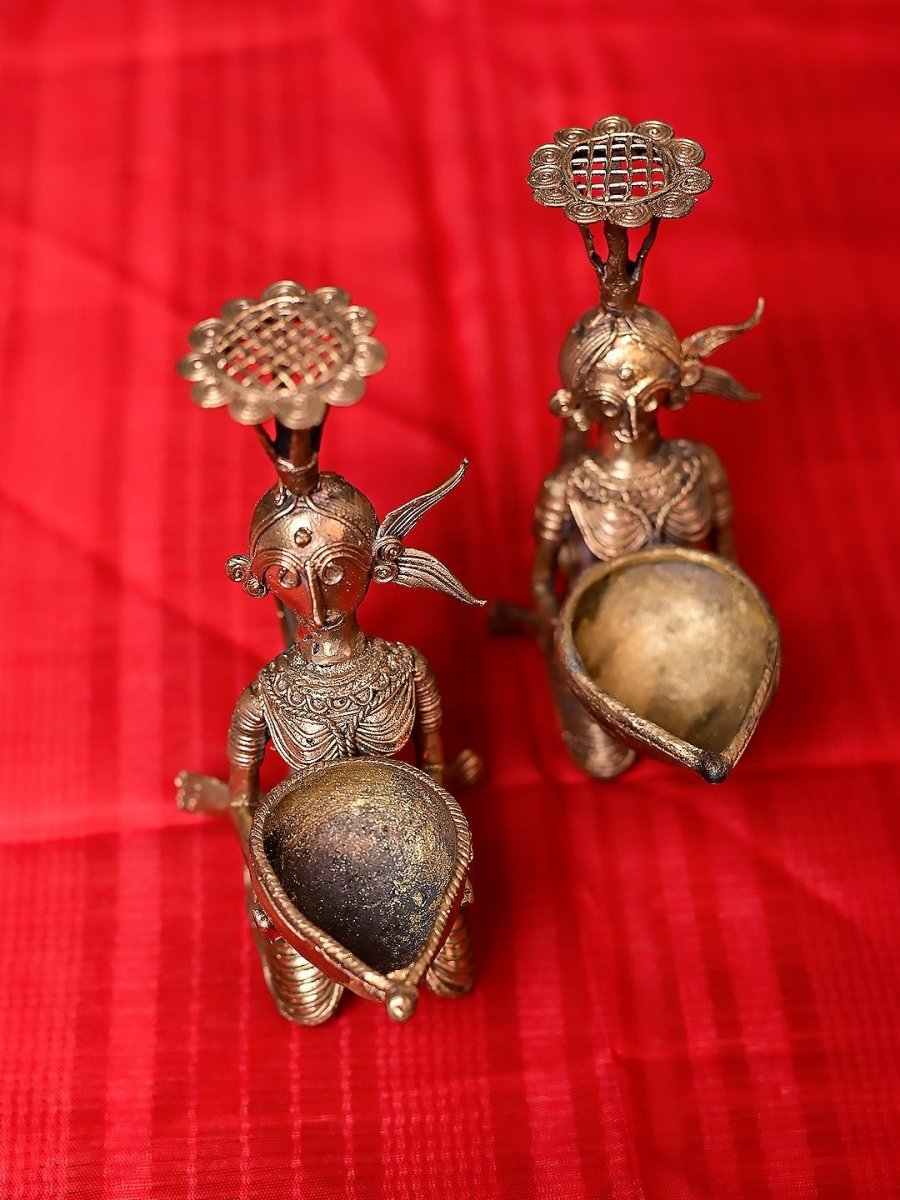 Handmade Dokra Diya and Incense Holder - Kadam Haat