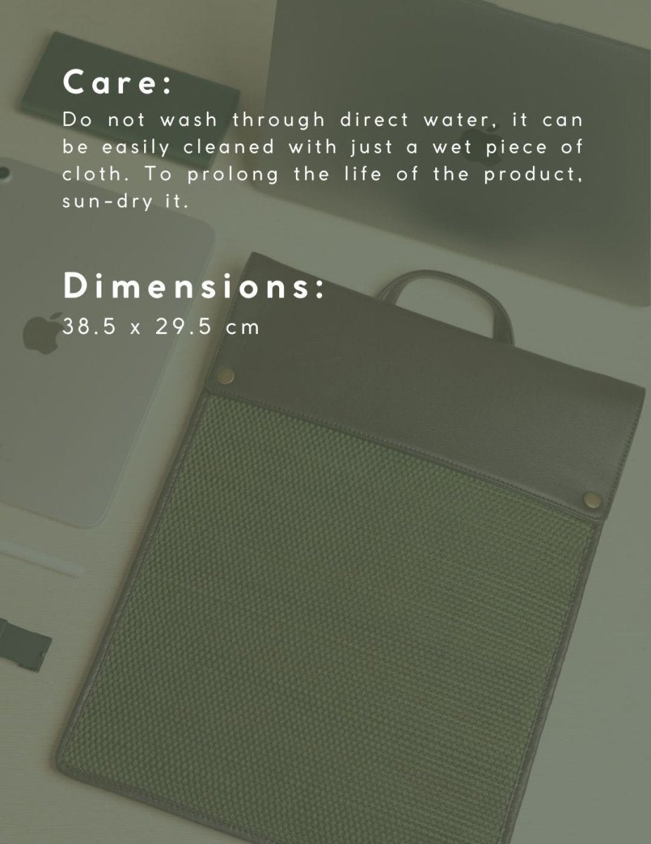 Handmade Madhurkathi laptop sleeve - 13” - Olive Green - Kadam Haat