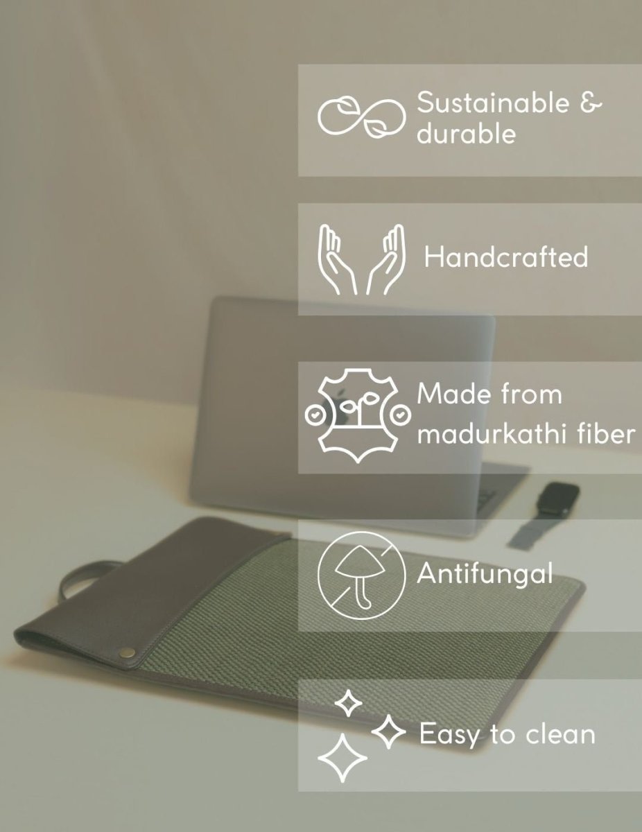 Handmade Madhurkathi laptop sleeve - 13” - Olive Green - Kadam Haat