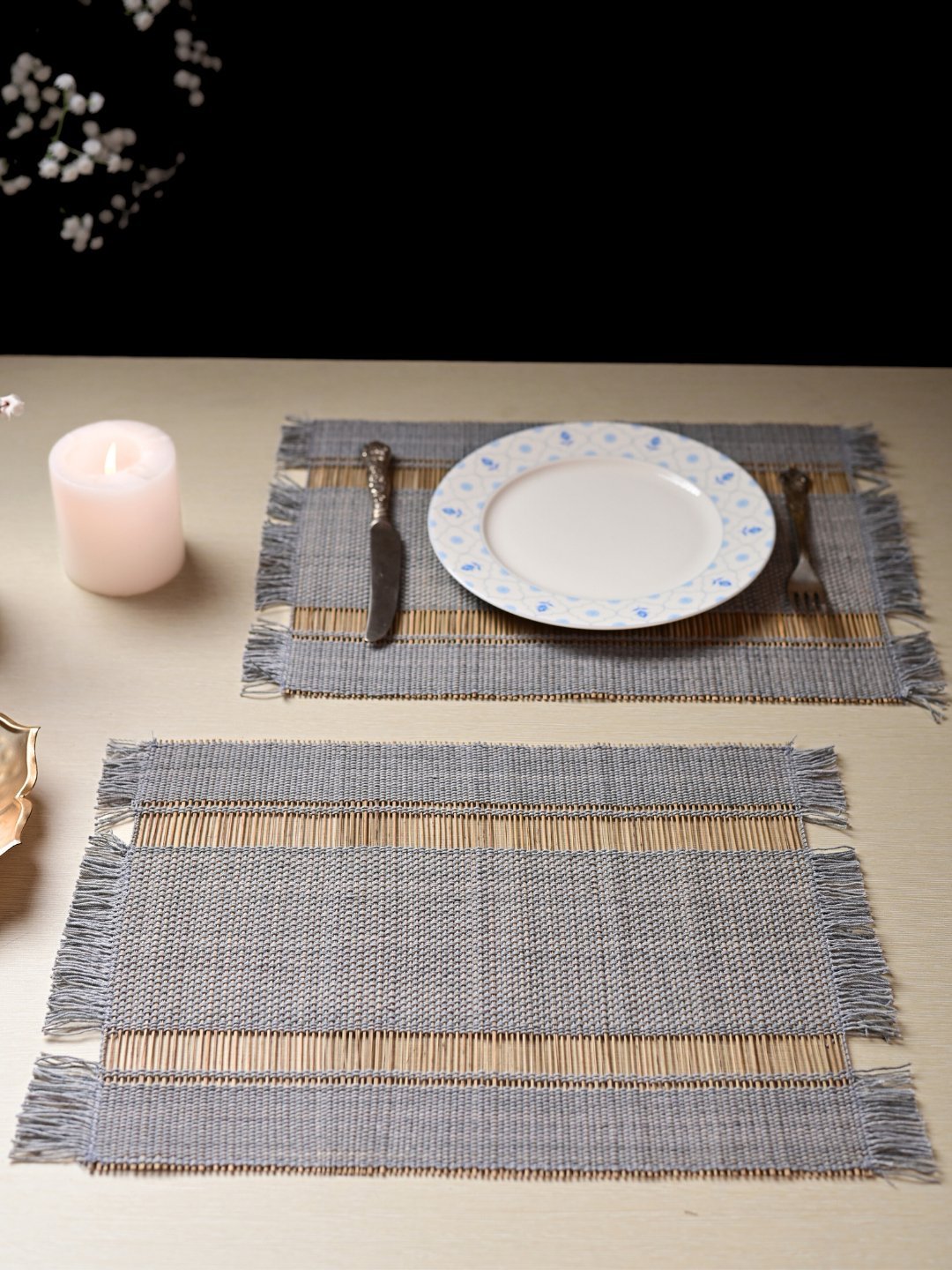 Handmade Madhurkatti Table Mat Set of 4 - Grey - Kadam Haat