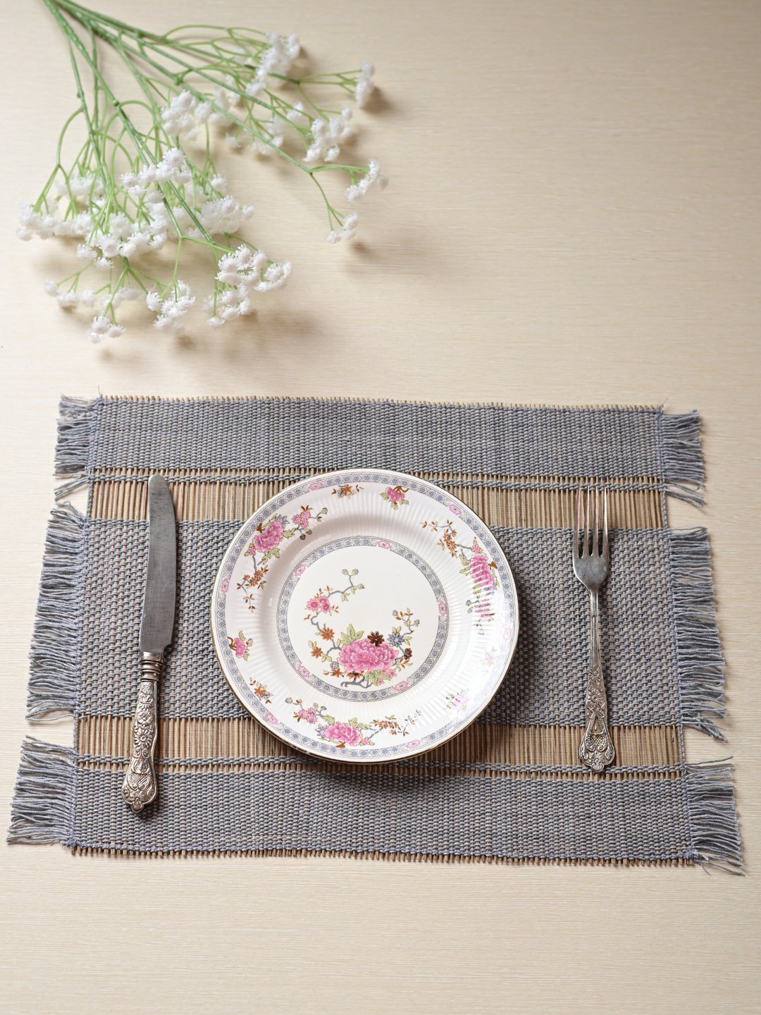 Handmade Madhurkatti Table Mat Set of 4 - Grey - Kadam Haat