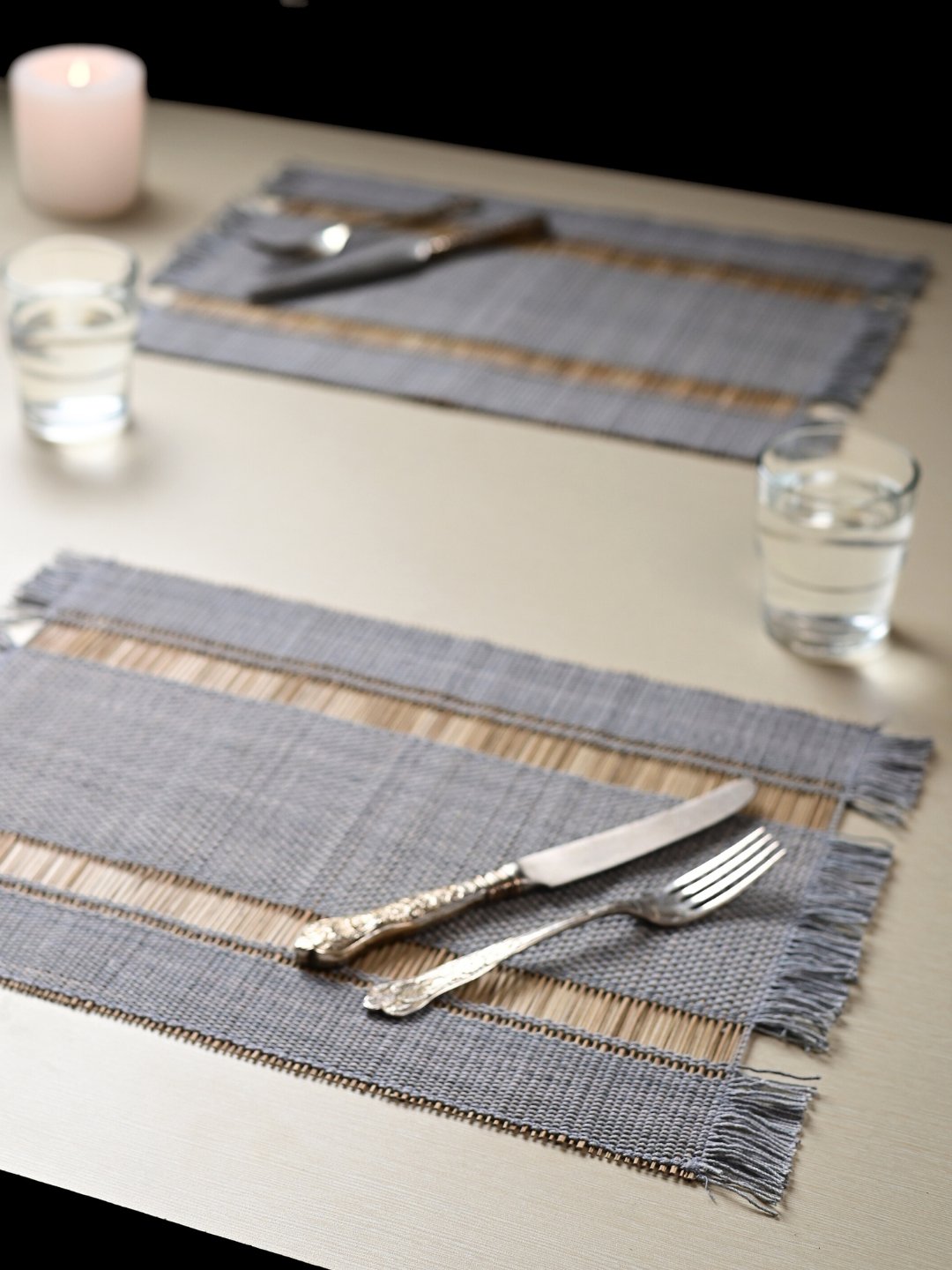 Handmade Madhurkatti Table Mat Set of 4 - Grey - Kadam Haat