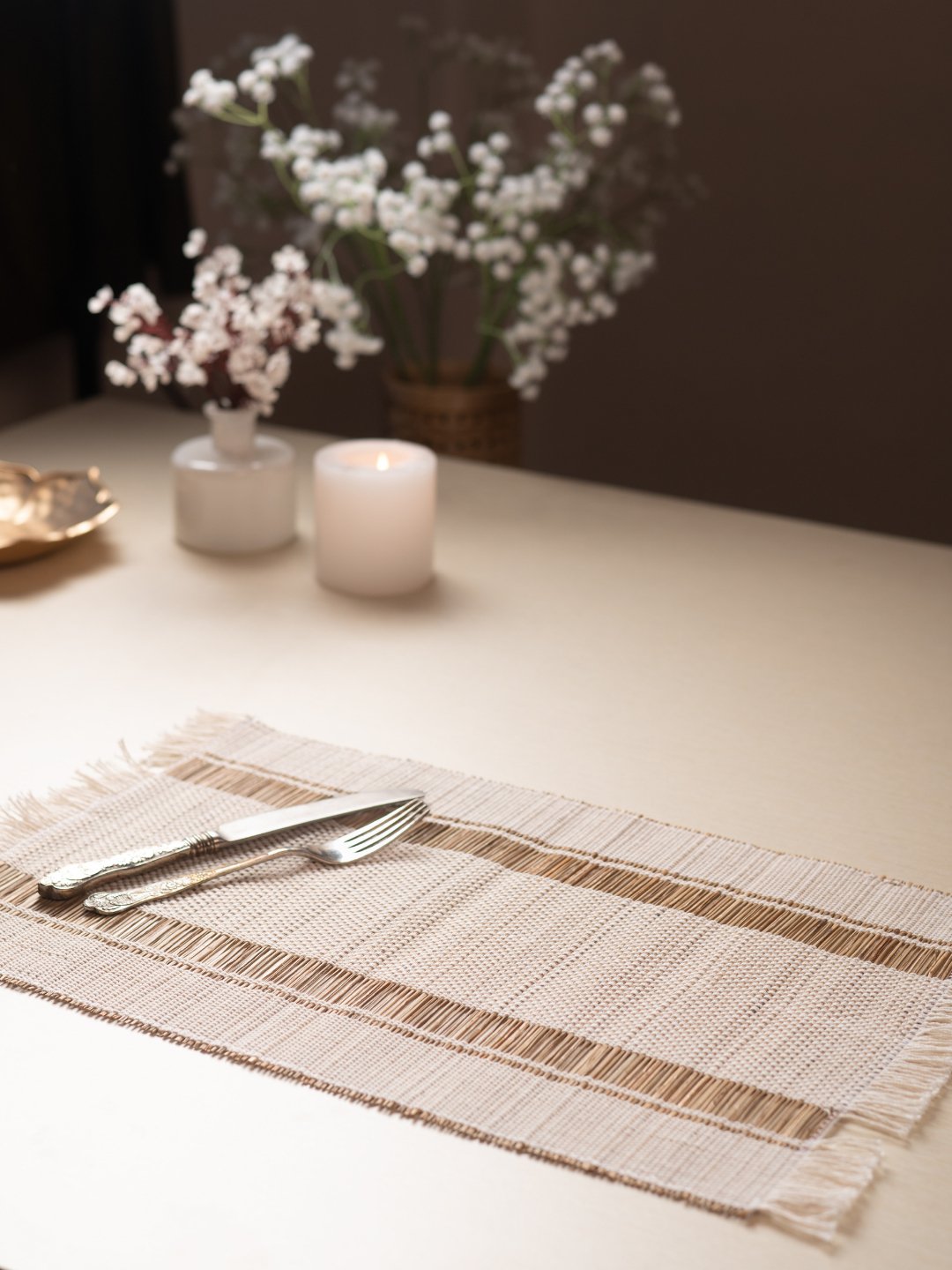 Handmade Madhurkatti Table Mat Set of 4 - White - Kadam Haat