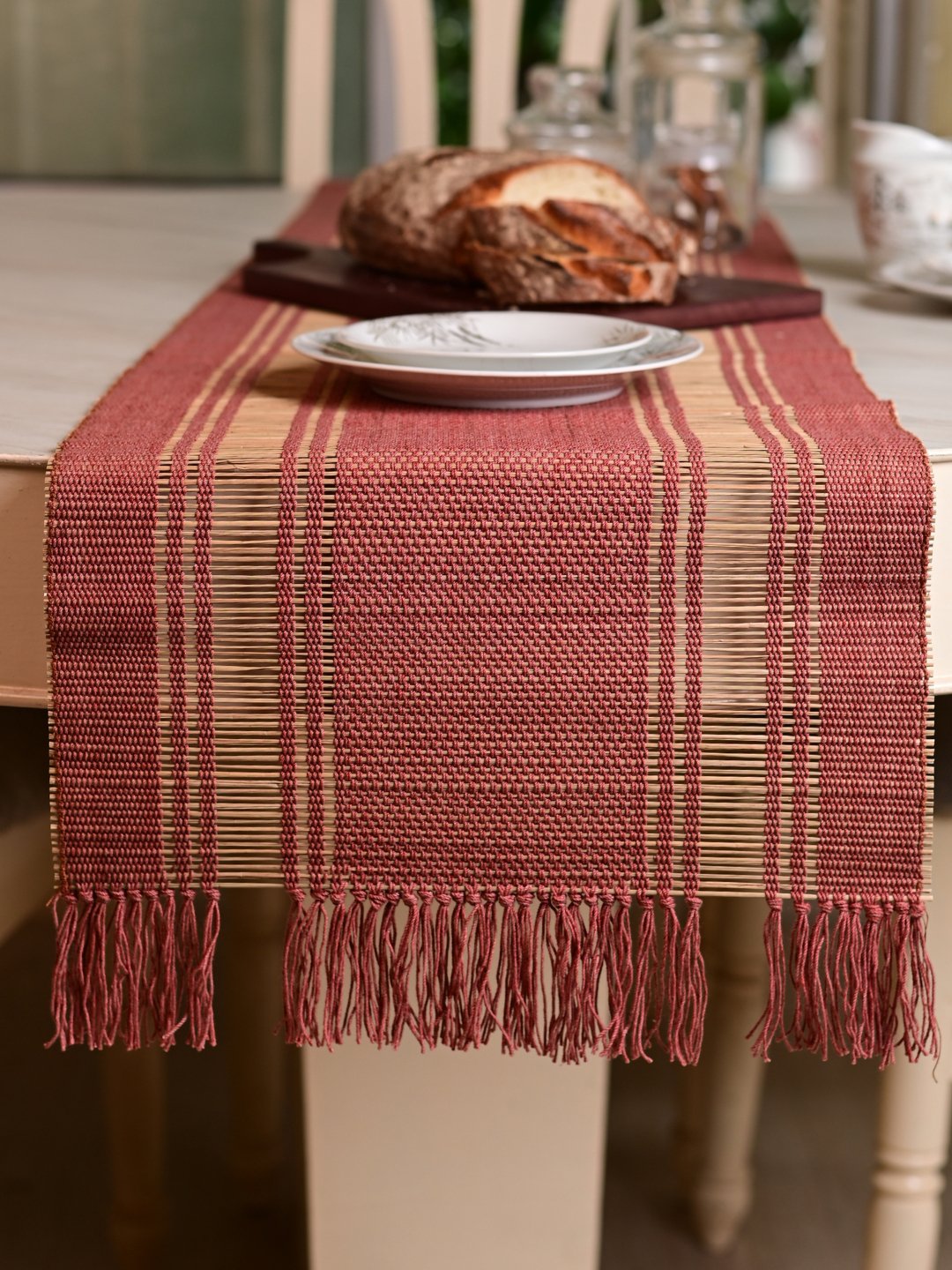 Handmade Madhurkatti Table Runner - Apple Red - Kadam Haat