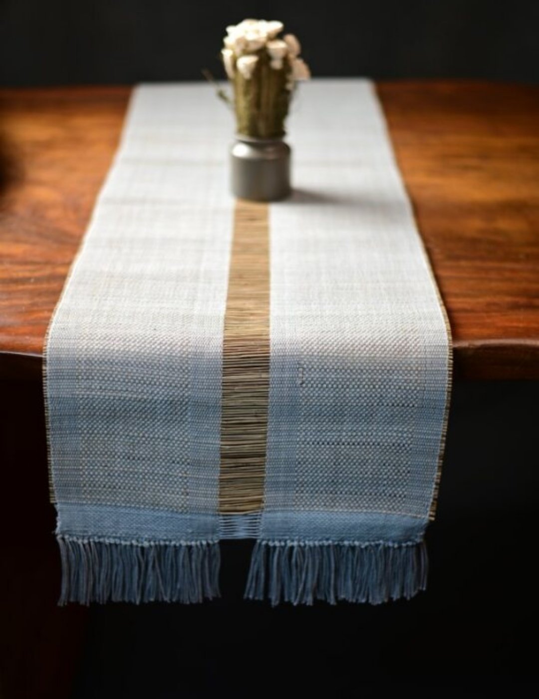 Handmade Madhurkatti Table Runner - Grey - Kadam Haat