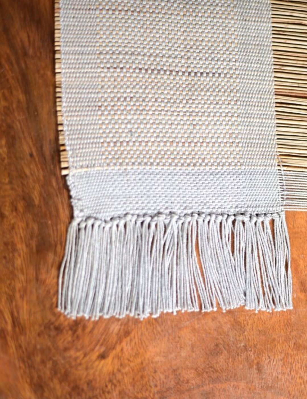 Handmade Madhurkatti Table Runner - Grey - Kadam Haat