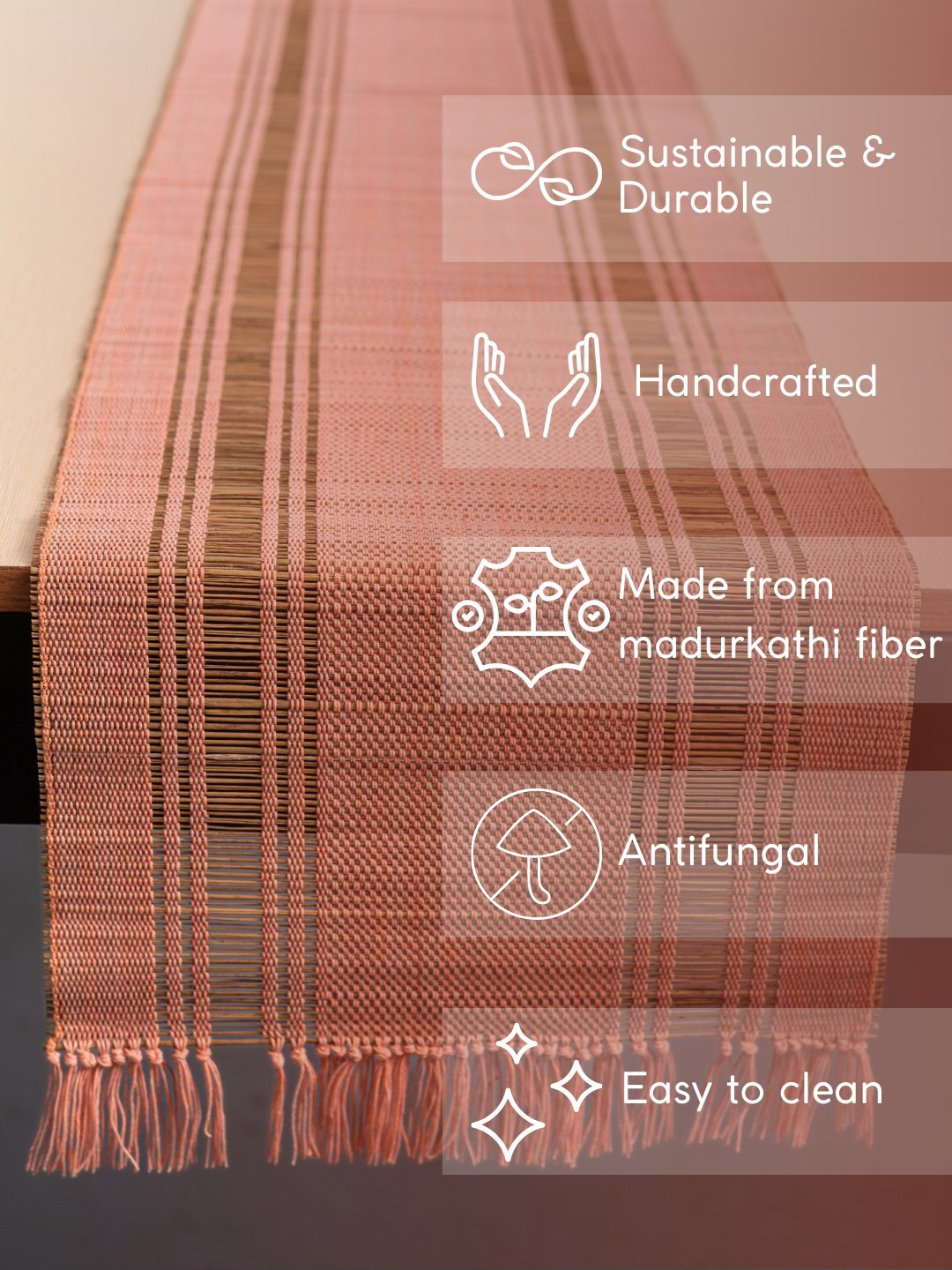 Handmade Madhurkatti Table Runner - Peach - Kadam Haat
