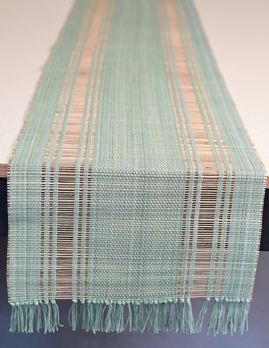 Handmade Madhurkatti Table Runner - Sage Green - Kadam Haat