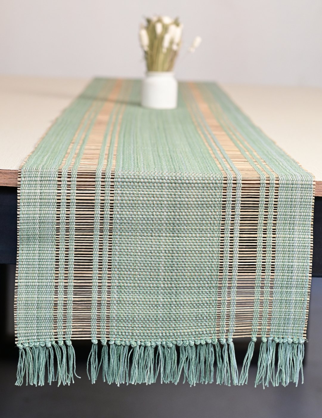 Handmade Madhurkatti Table Runner - Sage Green - Kadam Haat