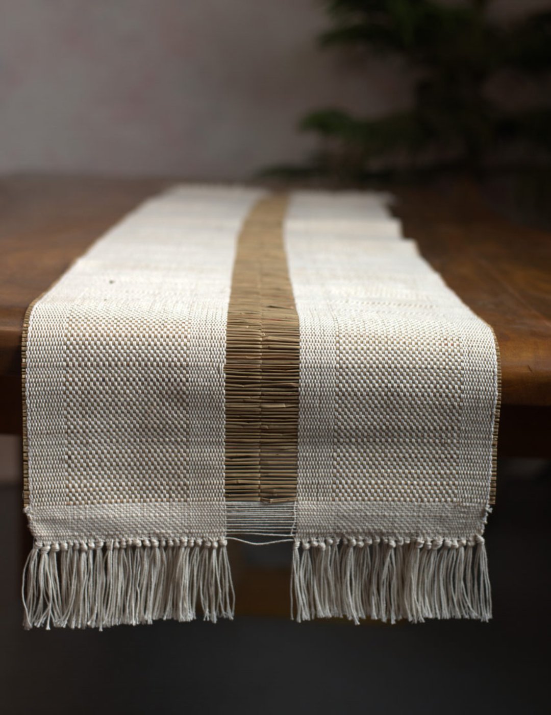 Handmade Madhurkatti Table Runner - White - Kadam Haat